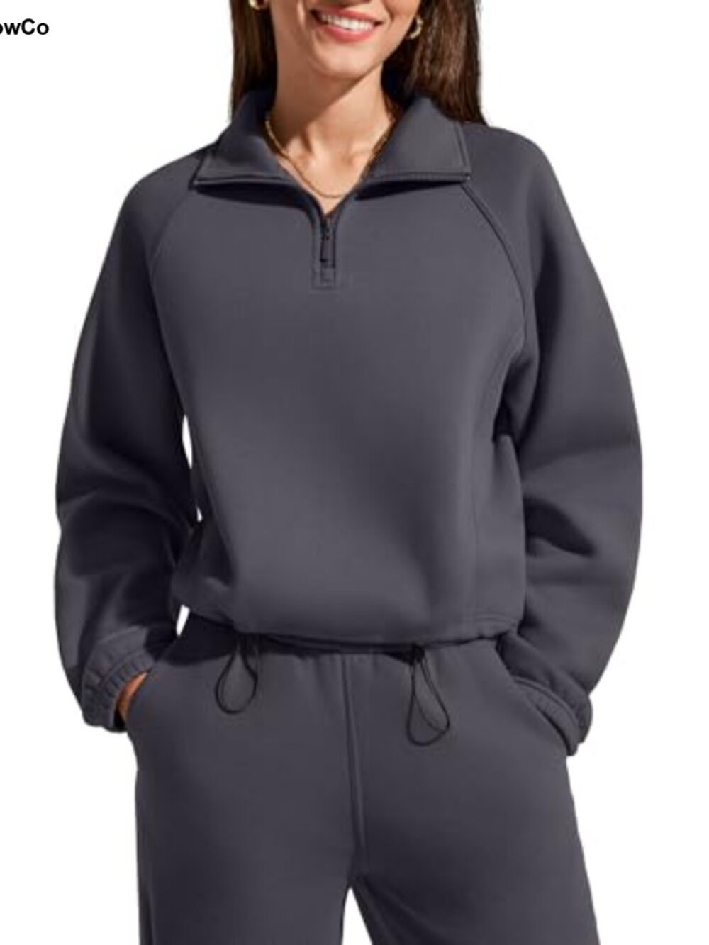 Fleece Lined Quarter Zip Mock Neck Cropped Sweatshirt Pullover Winter